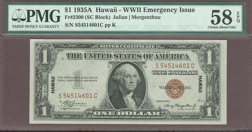 Fr.2300, 1935A Hawaii $1 Silver Certificate, S-C Block, PMG58-EPQ